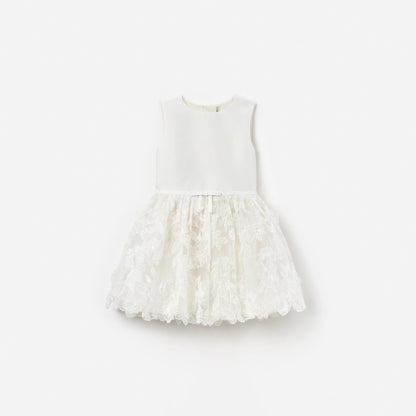 Cream Satin Tulle Flower Dress