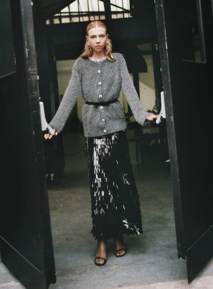 Charcoal Crystal Trim Cardigan