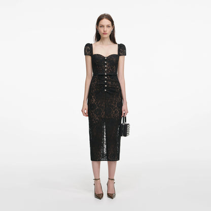 Black Sweetheart Lace Midi Dress