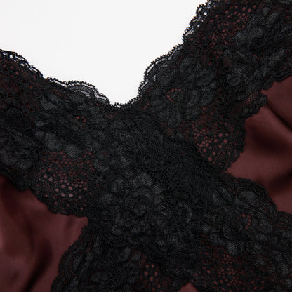Brown Satin Lace Maxi Dress