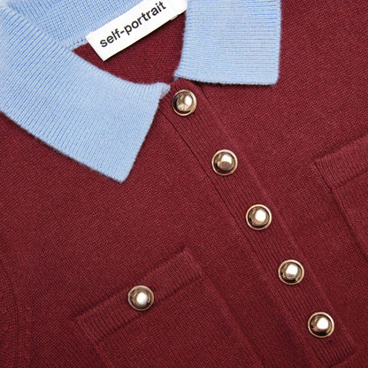 Burgundy Contrast Collar Knit Top
