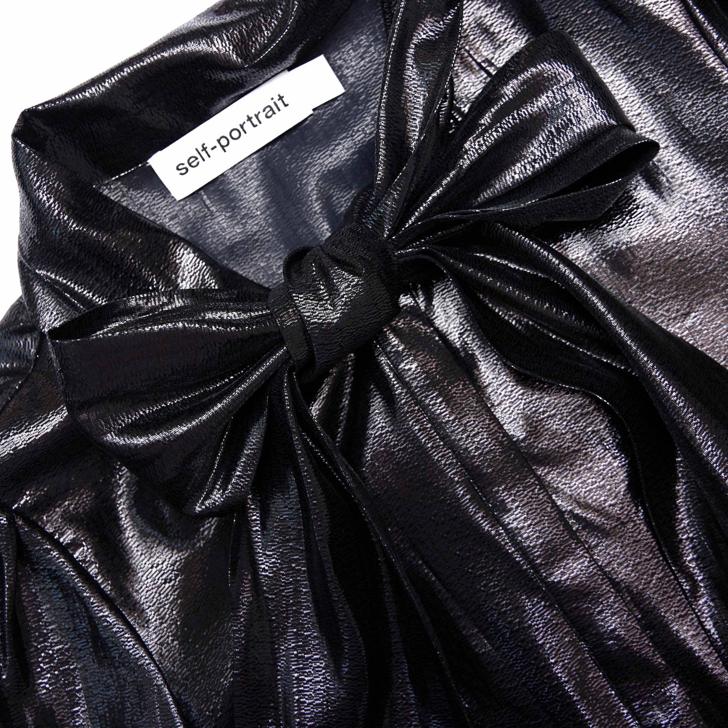 Black Metallic Tie Neck Blouse