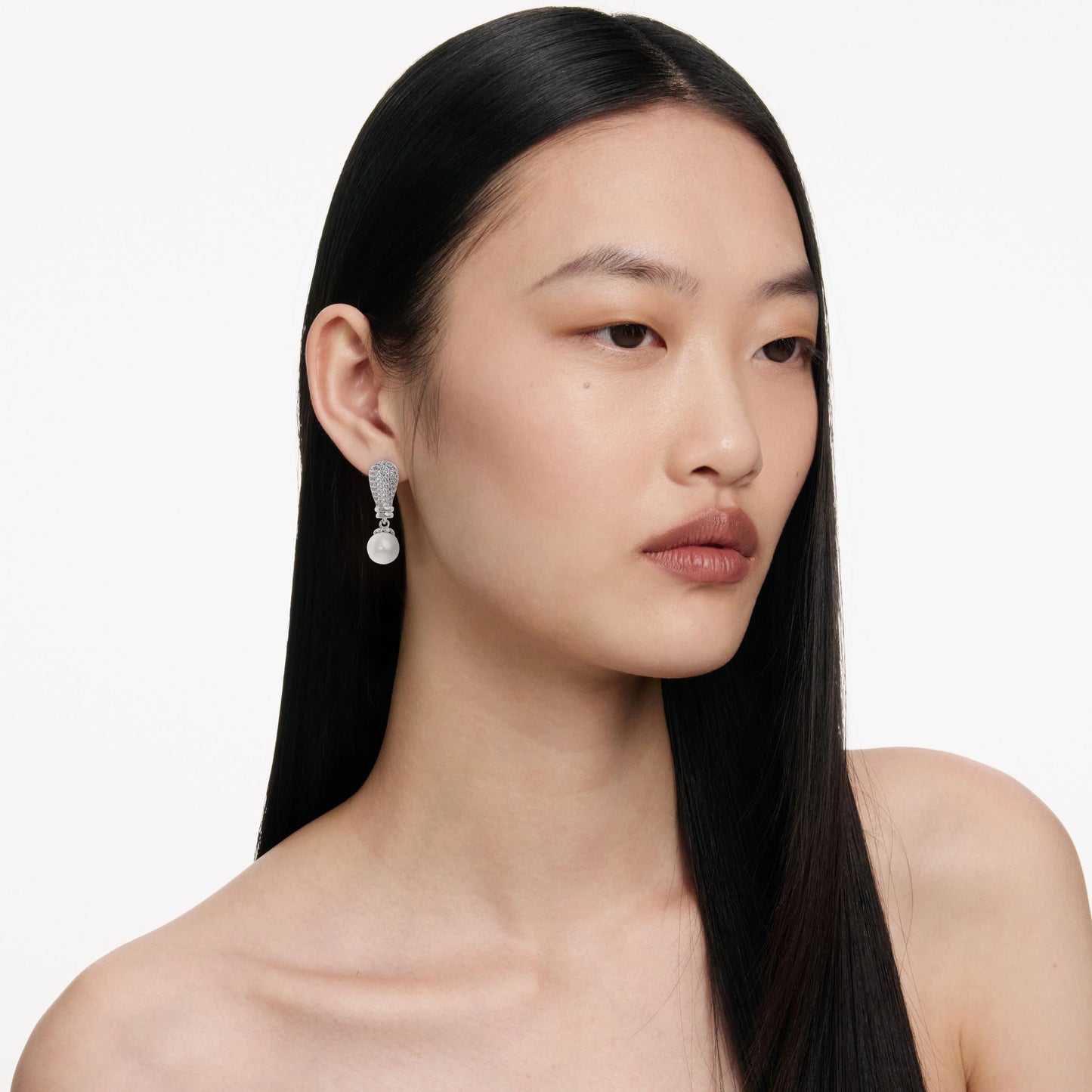 Silver Crystal Pearl Drop Earrings