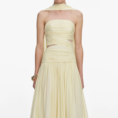 Yellow Georgette Scarf Midi Dress