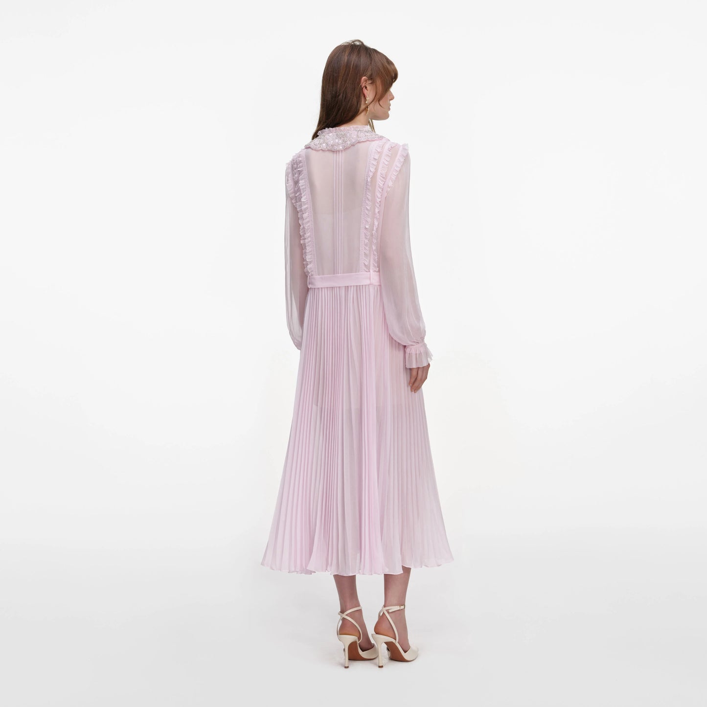 Pink Pleated Georgette Midi Dress
