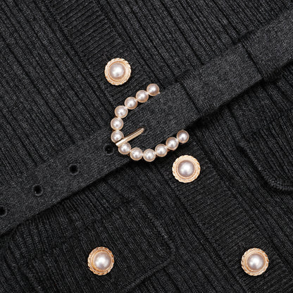 Grey Knit Twill Midi Dress
