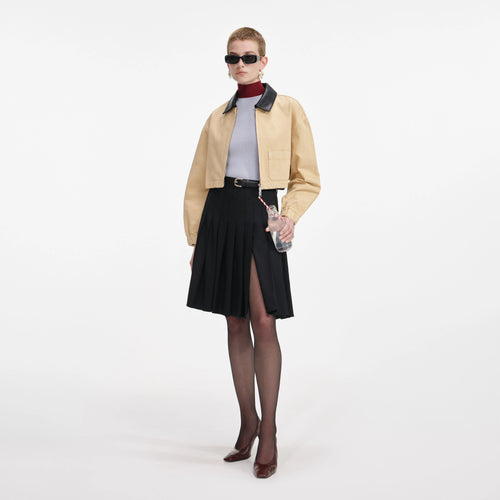 Beige Denim Cropped Jacket