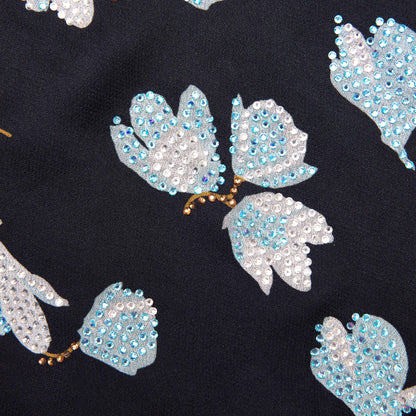 Navy Floral Rhinestone Maxi Dress