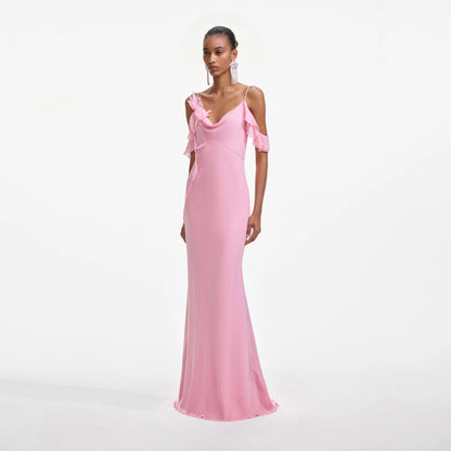 Pink Georgette Flower Maxi Dress