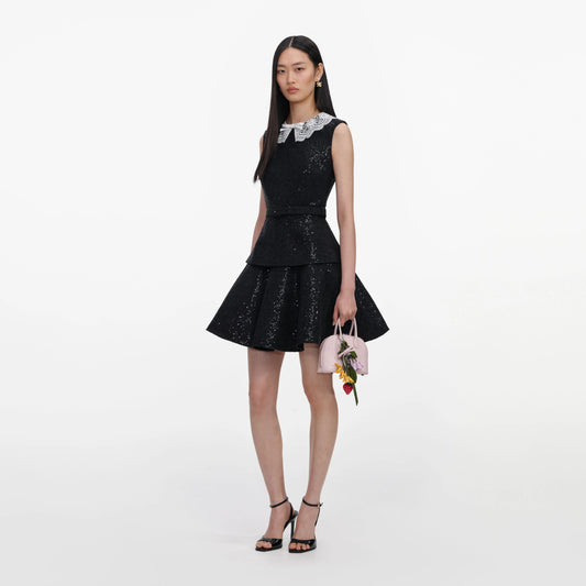 Black Sequin Boucle Mini Dress