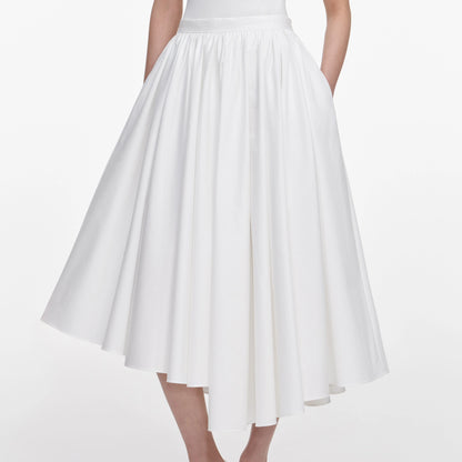 White Cotton Poplin Midi Skirt