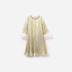 Gold Metallic Chiffon Feather Dress