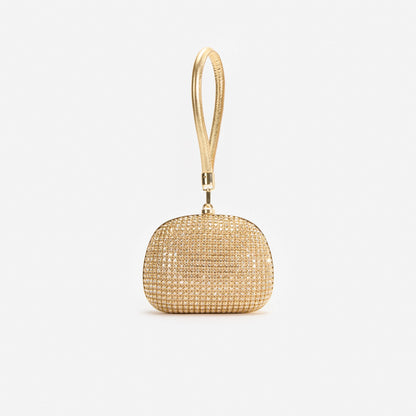 Gold Crystal Top Handle Clutch Bag