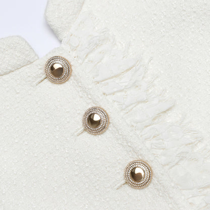 Cream Boucle Polka Dot Midi Dress