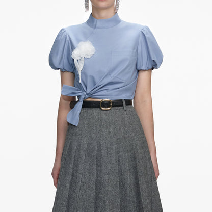 Blue Cotton Tie Side Top