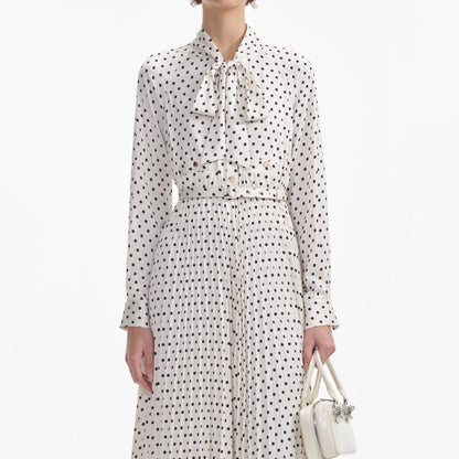 Cream Polka Dot Satin Midi Dress