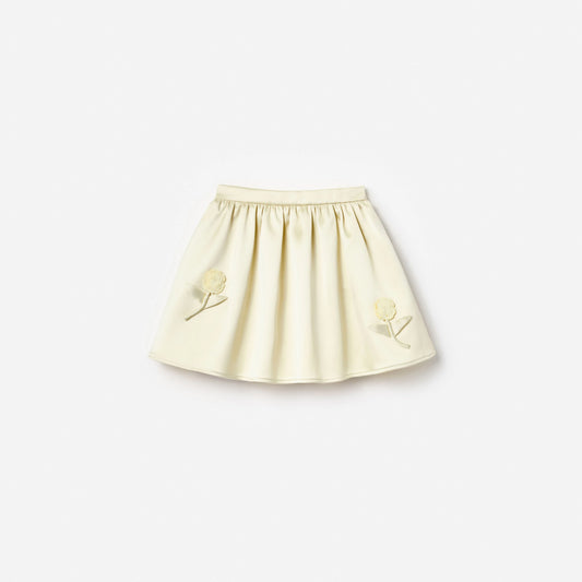 Yellow Satin Sequin Flower Skirt