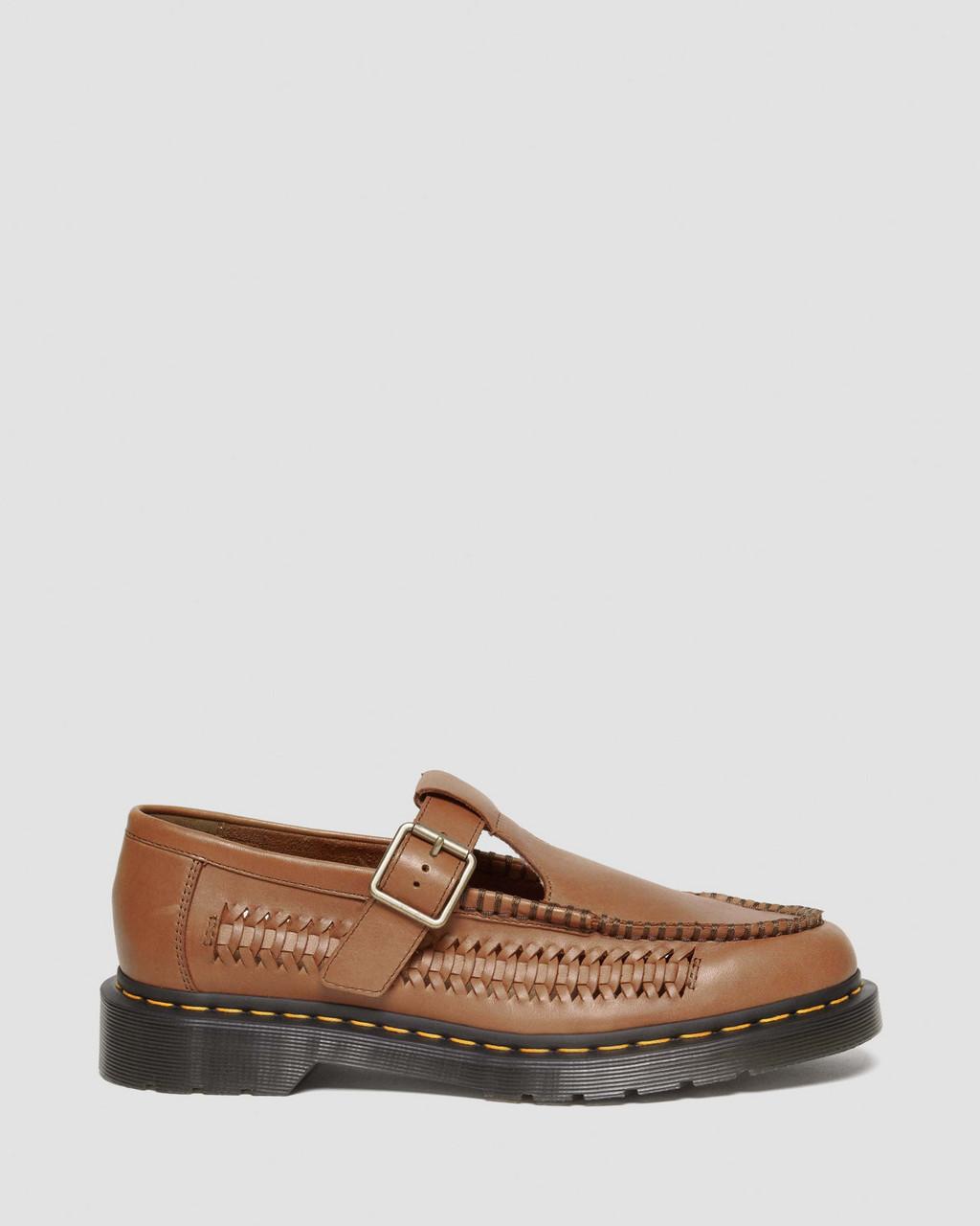 Adrian T-Bar Woven Leather Mary Jane Shoes