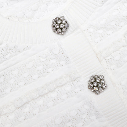 White Pointelle Diamante Cardigan