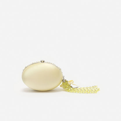 Yellow Oval Crystal Chain Clutch Bag