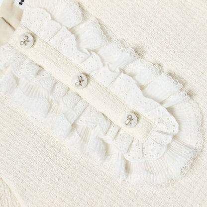 Cream Boucle Lace Bib Dress