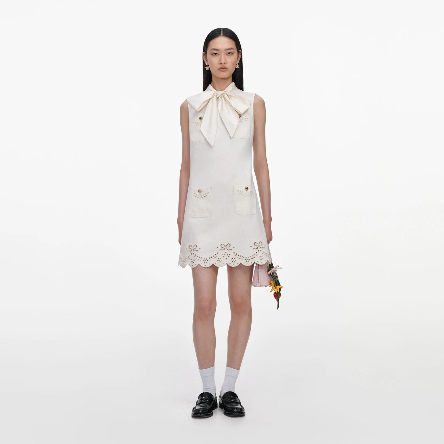 Cream Broderie Denim Mini Dress
