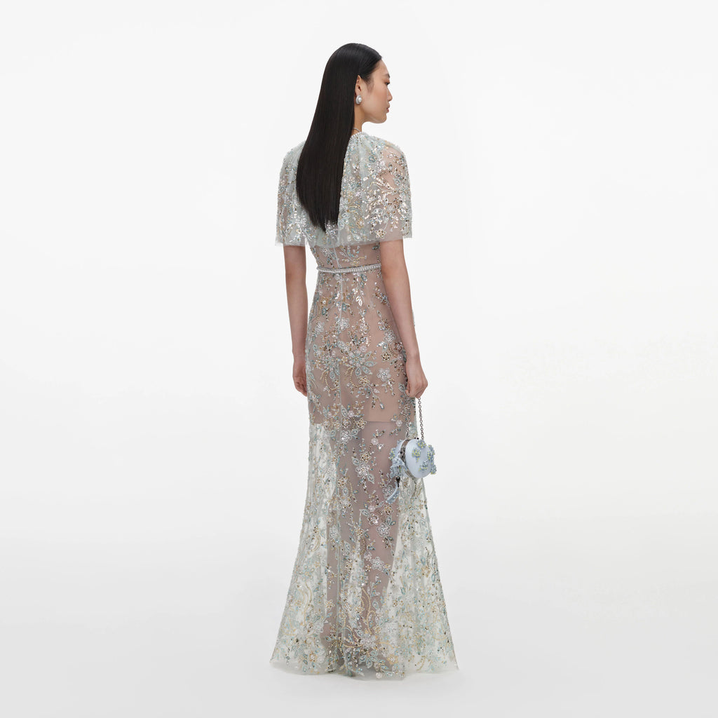 Mint Embellished Cape Maxi Dress