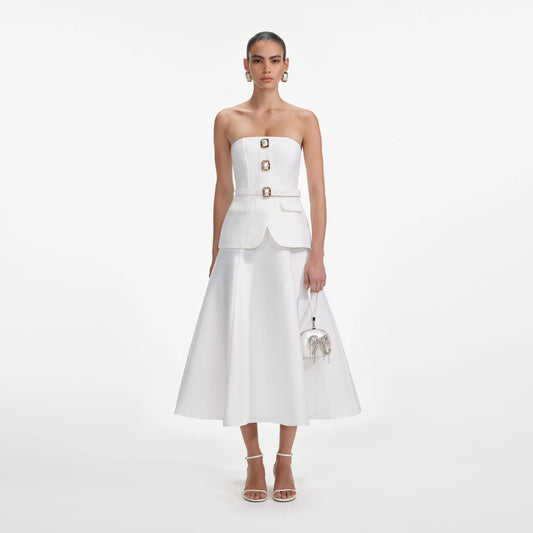 White Taffeta Bandeau Midi Dress