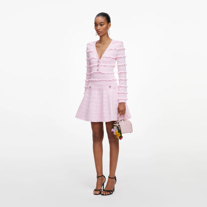 Pink Pointelle Diamante Knit Mini Dress