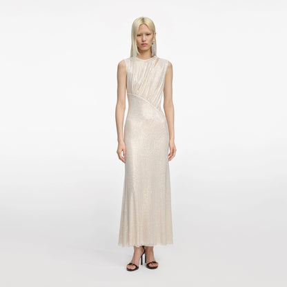 Champagne Rhinestone Cut Out Midi Dress
