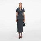 Grey Tailored Flower Detail Midi Dress