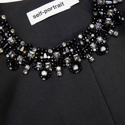 Black Taffeta Embellished Trim Jacket