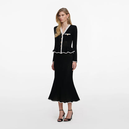 Black Lace Insert Peplum Knit Midi Dress