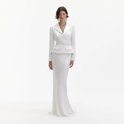 White Crepe Tailored Maxi Dress