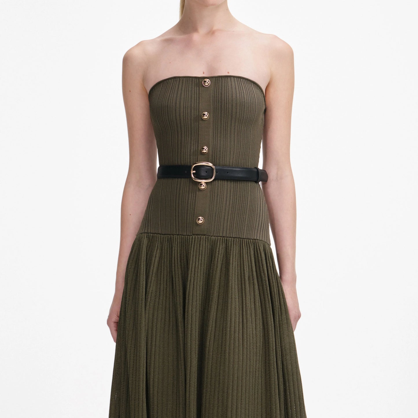 Khaki Bandeau Knit Midi Dress