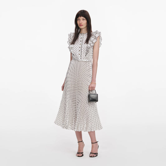 Cream Ramie Polka Dot Midi Dress
