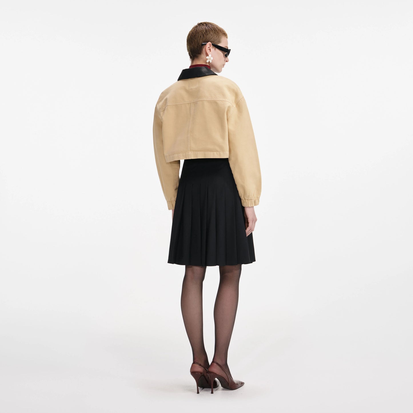 Beige Denim Cropped Jacket