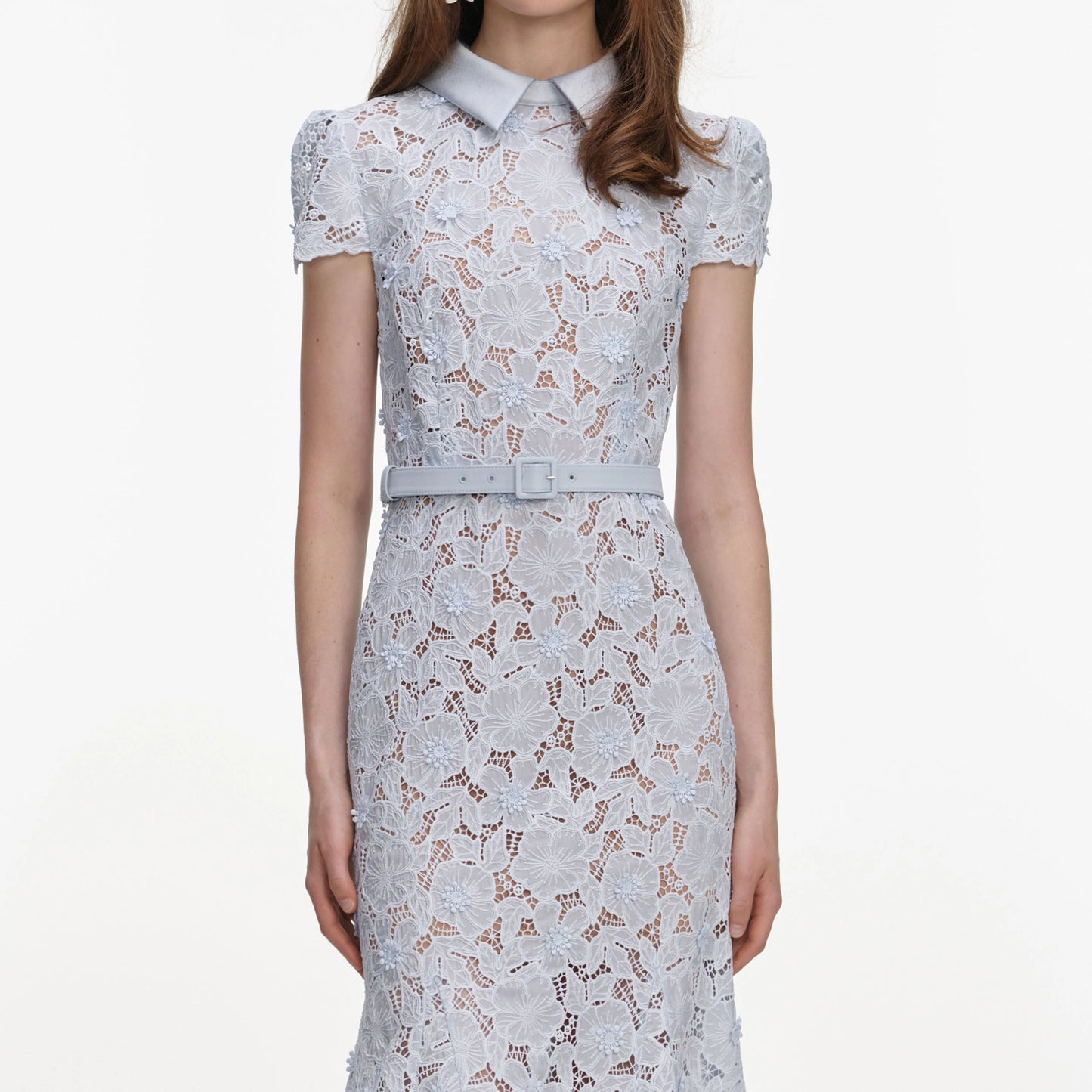 Blue Guipure Lace Midi Dress