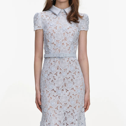 Blue Guipure Lace Midi Dress