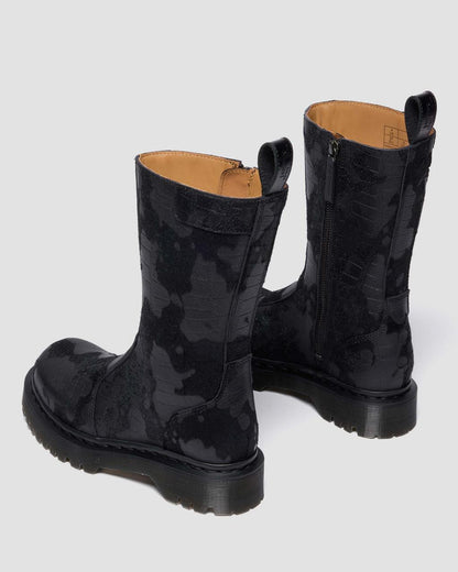 Rejena Hair On Croc Emboss Leather Boots