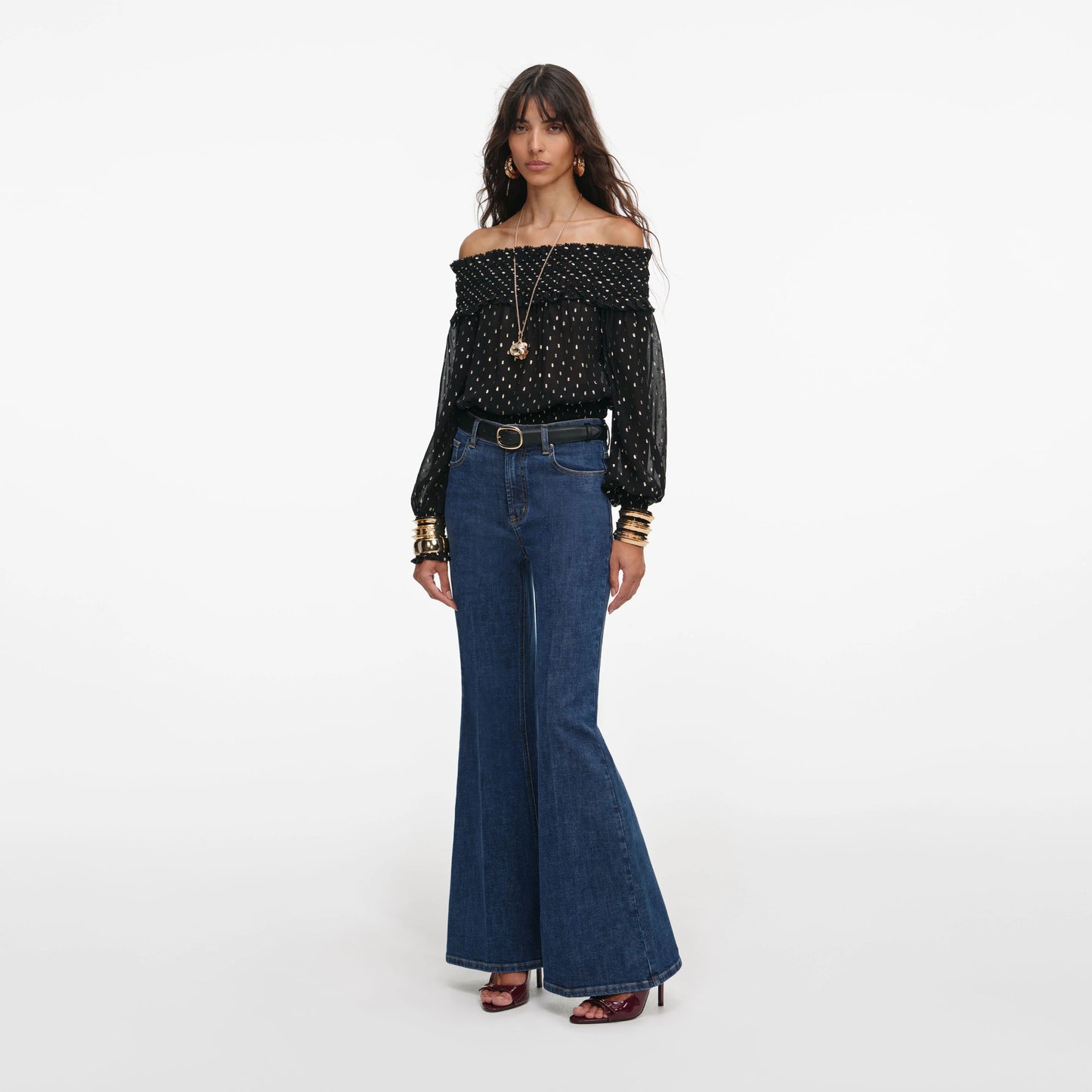 Black And Gold Chiffon Top
