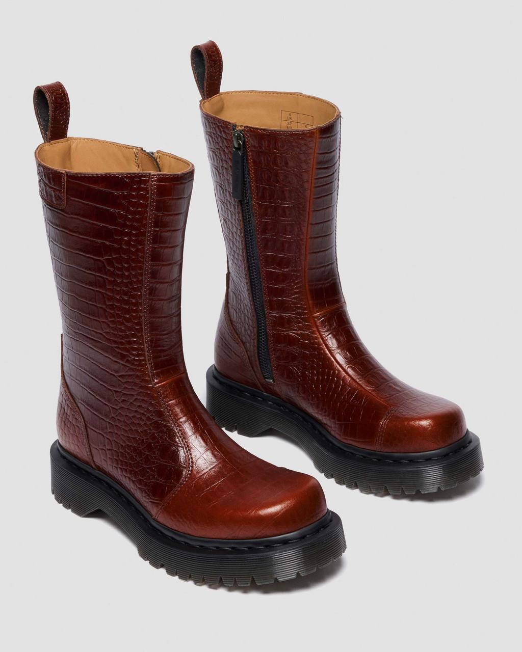 Rejena Croc Emboss Leather Boots