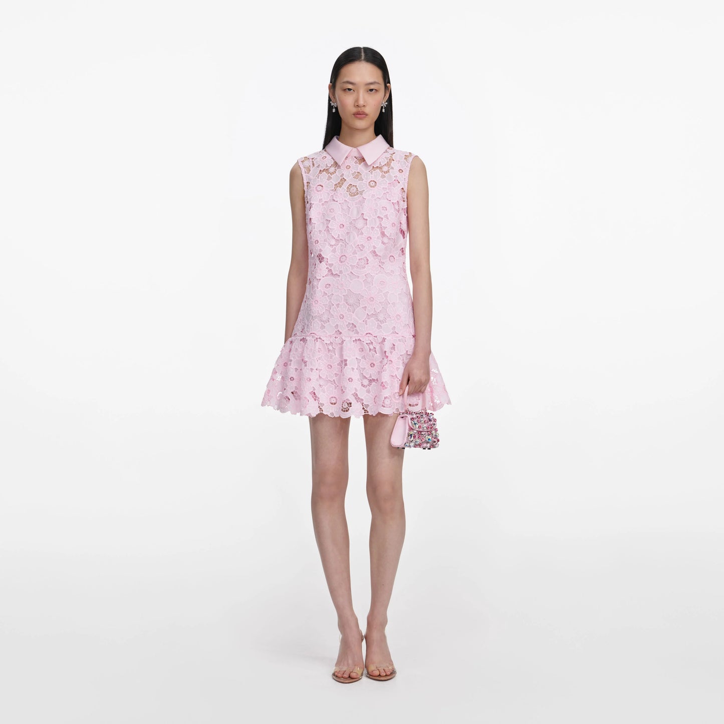 Pink Lace Collared Mini Dress