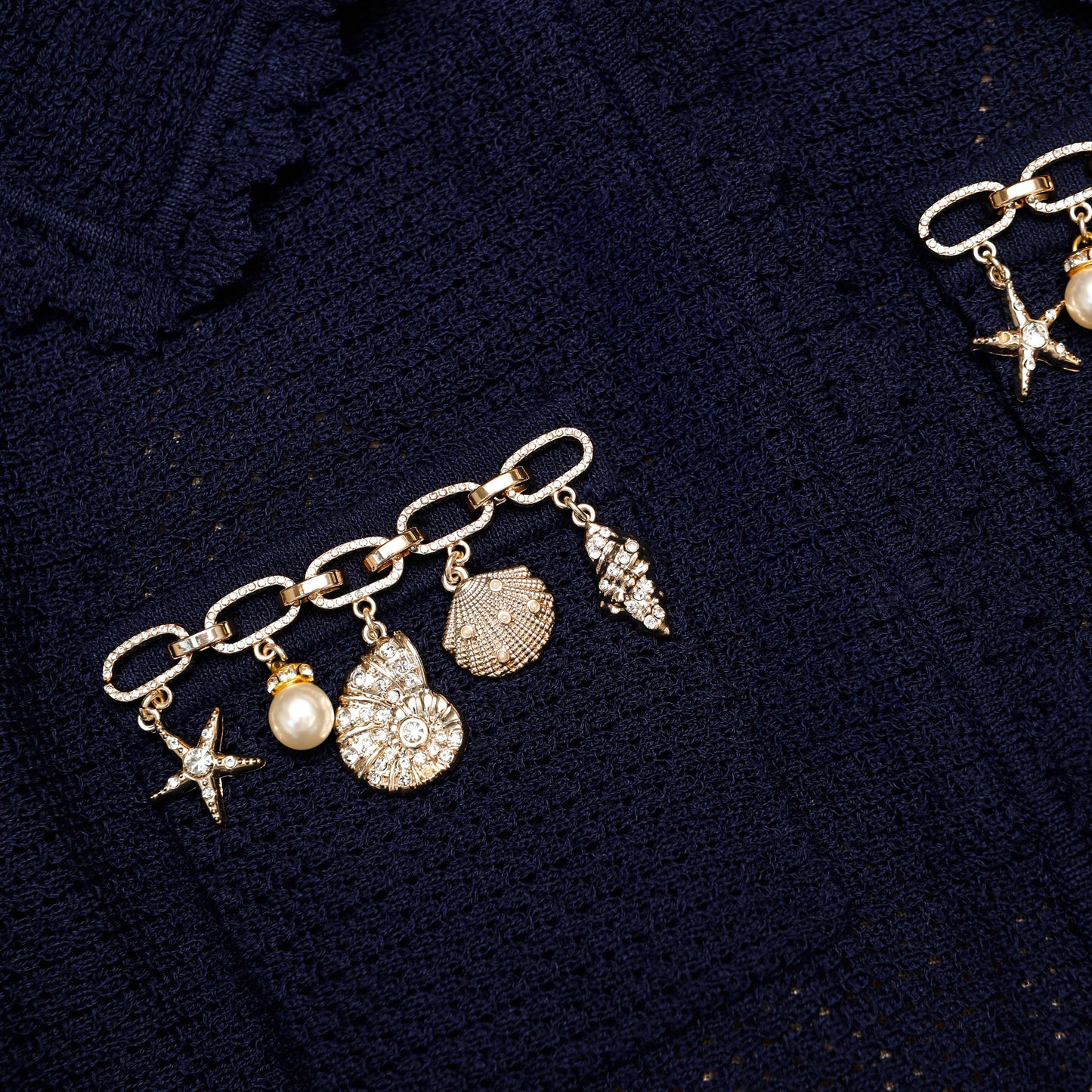Navy Shell Embellished Knit Mini Dress