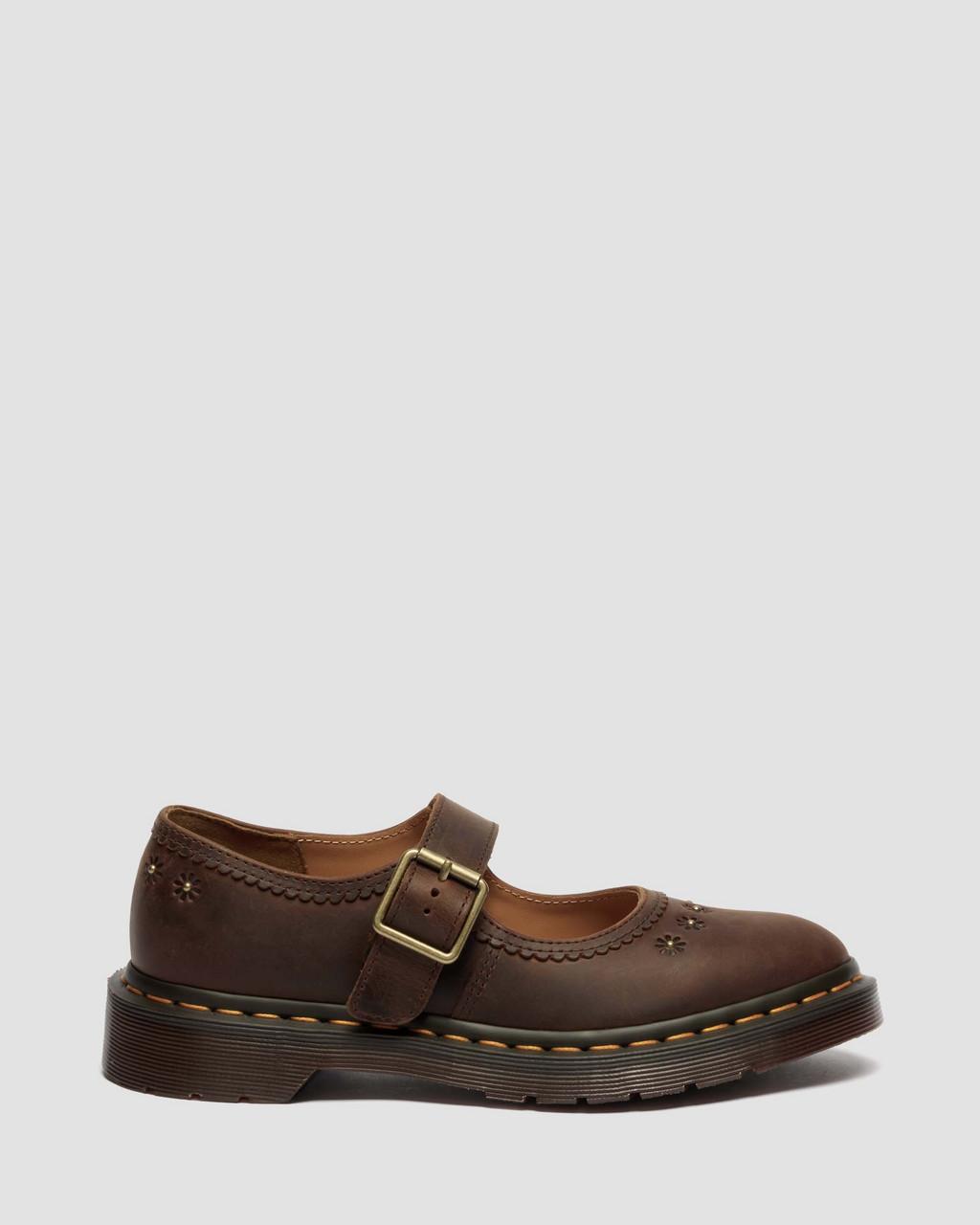 Mary Jane Flower Crazy Horse Leather Shoes