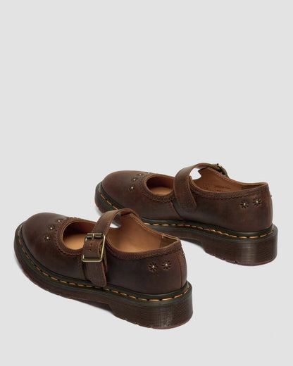 Mary Jane Flower Crazy Horse Leather Shoes