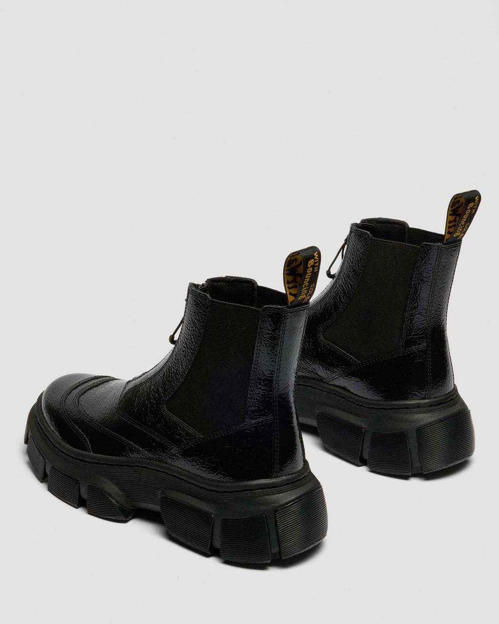 DMXL Distressed Patent Leather Chelsea Boots