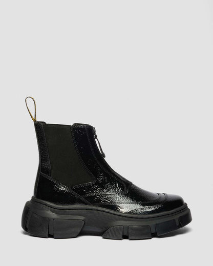 DMXL Distressed Patent Leather Chelsea Boots