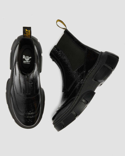 DMXL Distressed Patent Leather Chelsea Boots