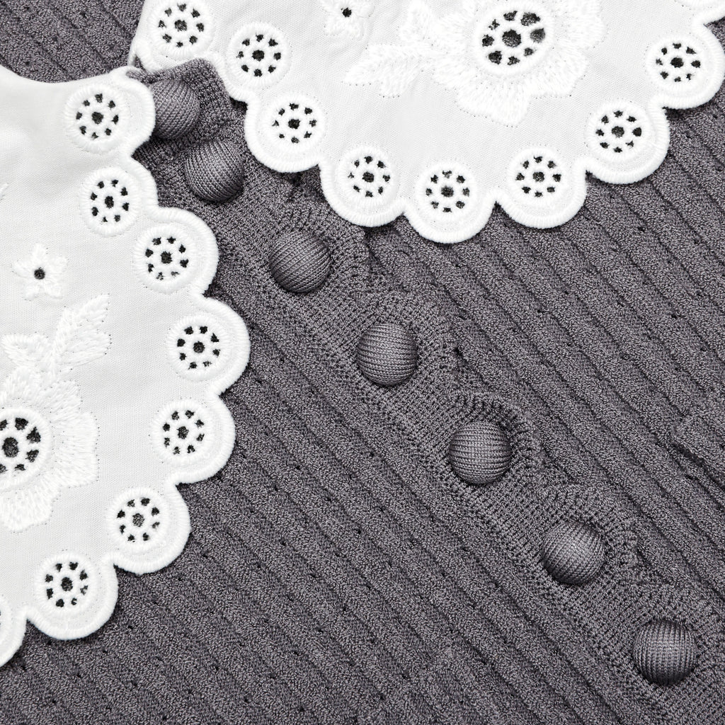 Grey Lace Collar Knit Top